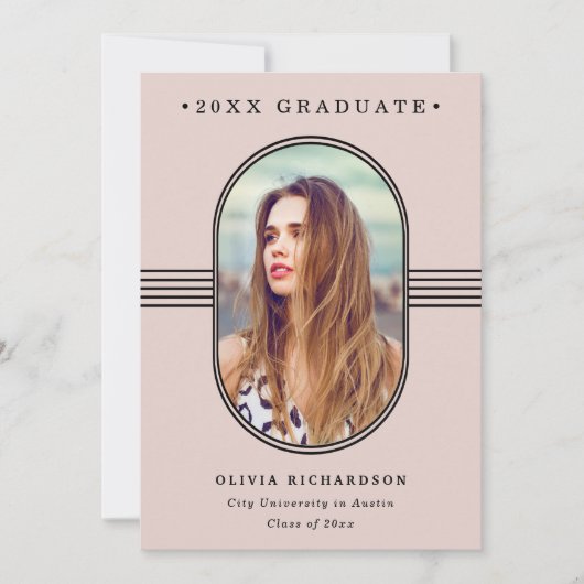 Eleganter Rahmen | Rosa Foto Abschluss Ankündigung (Vorderseite)