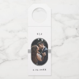 Eleganter Rahmen | Schwarz-Weiß-Foto-Hochzeit Flaschenanhänger