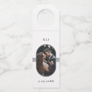 Eleganter Rahmen Schwarz-Weiß-Foto-Hochzeit Flaschenanhänger