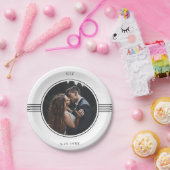 Eleganter Rahmen | Schwarz-Weiß-Foto-Hochzeit Pappteller (Party)