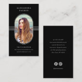 Eleganter Rahmen| Schwarzes und Silberes Foto Visitenkarte (Vorne/Hinten)