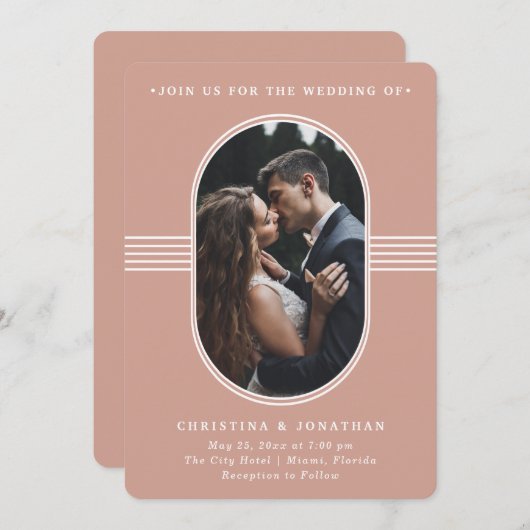 Eleganter Rahmen | Terracotta Foto Wedding Einladung (Vorne/Hinten)