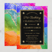 Eleganter Rainbow Glitzer Agate & Gold 21. Geburts Einladung (Vorne/Hinten)