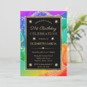 Eleganter Rainbow Glitzer Agate & Gold 21. Geburts Einladung (Stehend Vorderseite)