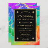 Eleganter Rainbow Glitzer Agate & Gold 21. Geburts Einladung (Vorne/Hinten)