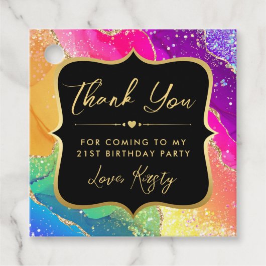 Eleganter Rainbow Glitzer Agate & Gold 21. Geburts Geschenkanhänger (Vorderseite)