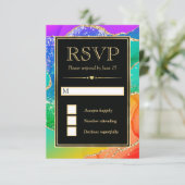 Eleganter Rainbow Glitzer Agate und GoldWedding RSVP Karte (Stehend Vorderseite)