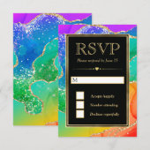 Eleganter Rainbow Glitzer Agate und GoldWedding RSVP Karte (Vorne/Hinten)