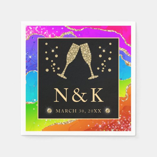 Eleganter Rainbow Glitzer Agate und GoldWedding Serviette (Vorderseite)