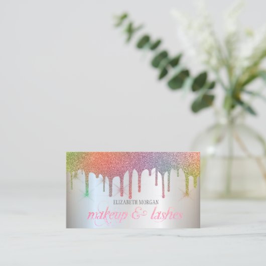 Eleganter Rainbow Glitzer Tropfen Beruflich Visitenkarte (Stehend Vorderseite)
