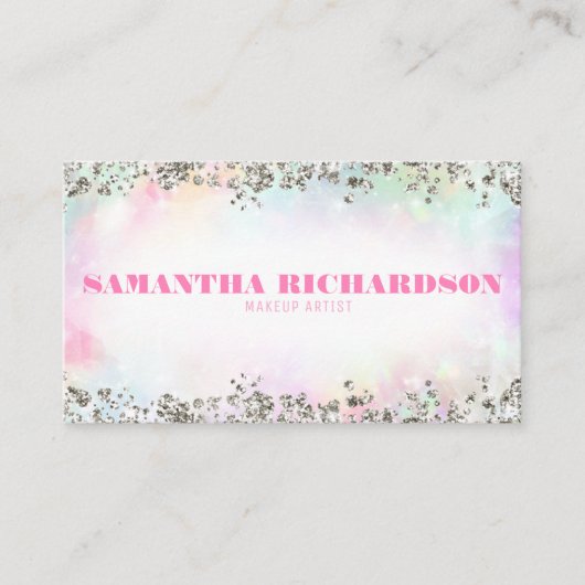 Eleganter Rainbow Holographic Iridescent Silver Ch Visitenkarte (Vorderseite)