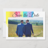 Eleganter Rainbow LGBTQ Verlobung Foto QR Code Save The Date (Vorderseite)
