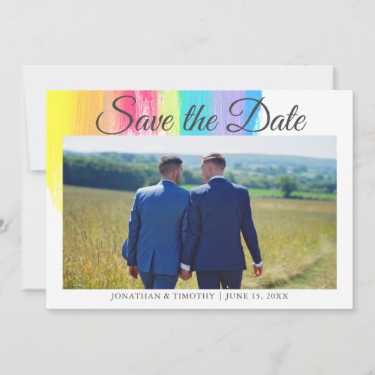 Eleganter Rainbow LGBTQ Verlobung Foto QR Code Save The Date (Vorderseite)
