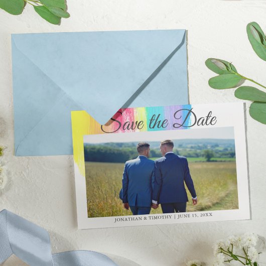 Eleganter Rainbow LGBTQ Verlobung Foto QR Code Save The Date