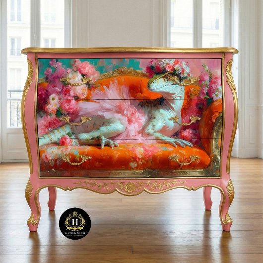 Eleganter Raptor in rosa Tutu Blumencouch Decoupag Seidenpapier