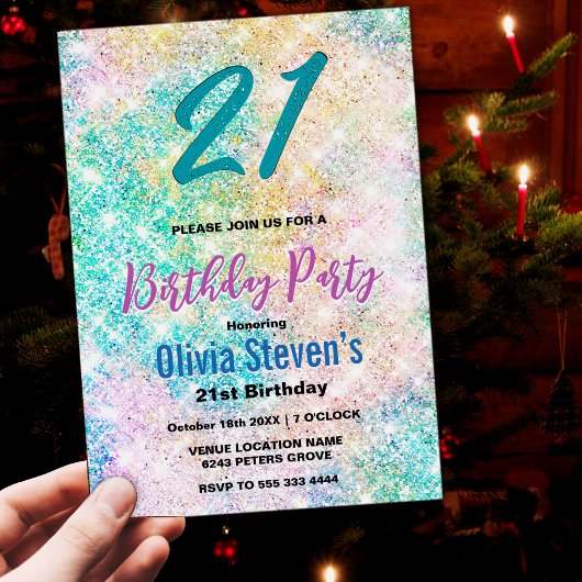 Eleganter, rätselhafter grüner Regenbogen-Glitzer Einladung