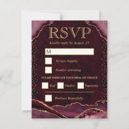 Eleganter Red and Gold Imitate Glitzer Agate Weddi RSVP Karte