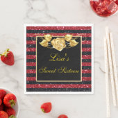 Eleganter Red Black Glitzer Gold Rose Sweet 16 Serviette (Beispiel)