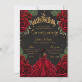 Eleganter Red Black Quinceñera Rose Gold Glitzer Einladung