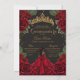 Eleganter Red Black Quinceñera Rose Gold Glitzer Einladung