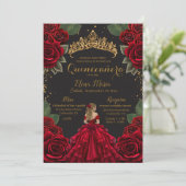 Eleganter Red Black Quinceñera Rose Gold Glitzer Einladung (Stehend Vorderseite)