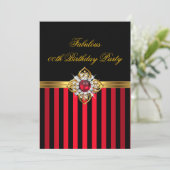 Eleganter Red Black Stripe Gold Rote Perle Geburts Einladung (Stehend Vorderseite)