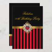 Eleganter Red Black Stripe Gold Rote Perle Geburts Einladung (Vorne/Hinten)