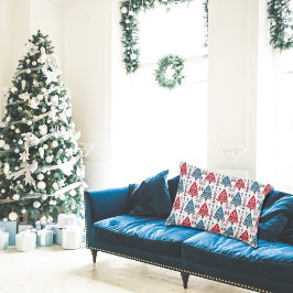 Eleganter Red Blue Skandinavier Weihnachtsbaum Dekokissen