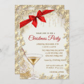 Eleganter Red Bow, Gold Glass, Stars Company Weihn Einladung (Vorne/Hinten)