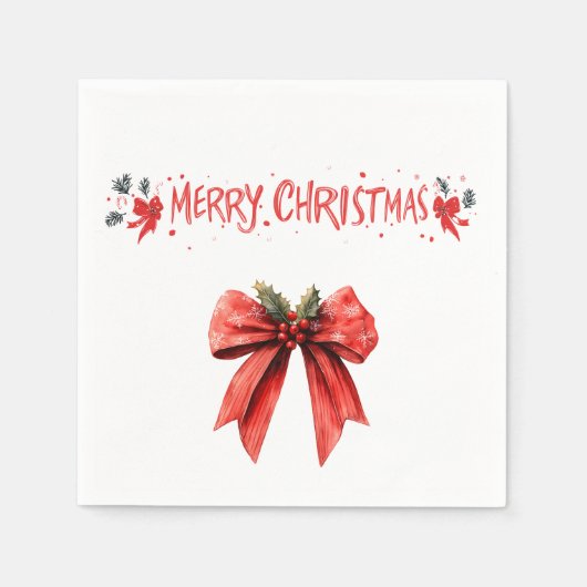 Eleganter Red Bow "Merry Christmas" Napkins Serviette (Vorderseite)