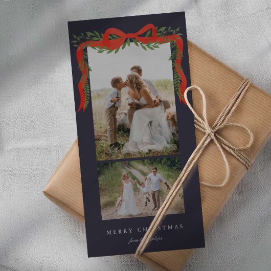 Eleganter Red Bow mit Grün 2 Foto Weihnachten