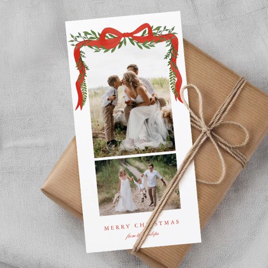 Eleganter Red Bow mit Grün 2 Foto Weihnachten