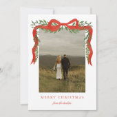 Eleganter Red Bow mit Grün Foto Weihnachten (Vorderseite)