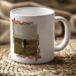 Eleganter Red Bow mit Grün Foto Weihnachten Kaffeetasse
