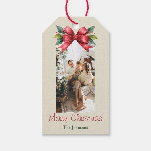 Eleganter Red Bow Personalisierter Weihnachtsgesch Geschenkanhänger (Vorderseite)