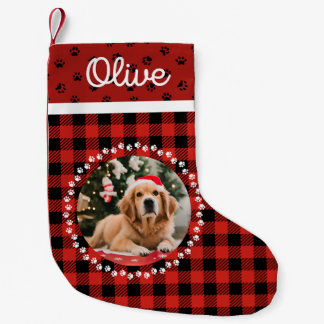 Eleganter Red Buffalo Kariert Pet Weihnachtsweinhu Kleiner Weihnachtsstrumpf