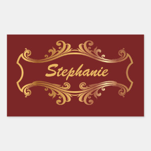 Eleganter Red Burgundy Maroon Personalisiert Chic Rechteckiger Aufkleber