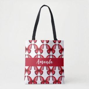 Eleganter Red Butterly Pattern Name Tasche