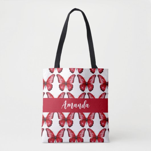Eleganter Red Butterly Pattern Name Tasche (Vorderseite)