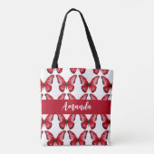 Eleganter Red Butterly Pattern Name Tasche (Rückseite)