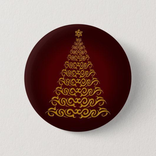 Eleganter Red Christmas Tree Button (Vorderseite)