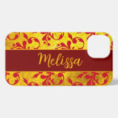 Eleganter Red Damask und Gold Texture iPhone Case Hülle (Rückseite (Horizontal))