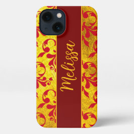 Eleganter Red Damask und Gold Texture iPhone Case 13 Hülle