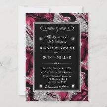 Eleganter Red Foil & Silver Glitzer Agate Wedding