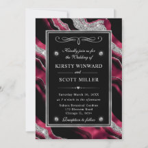 Eleganter Red Foil & Silver Glitzer Agate Wedding