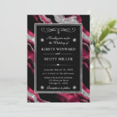 Eleganter Red Foil & Silver Glitzer Agate Wedding Einladung (Stehend Vorderseite)
