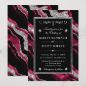 Eleganter Red Foil & Silver Glitzer Agate Wedding Einladung (Vorne/Hinten)
