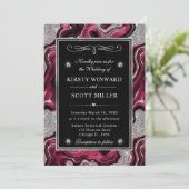 Eleganter Red Foil & Silver Glitzer Agate Wedding Einladung (Stehend Vorderseite)