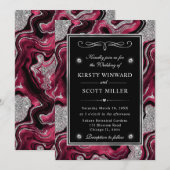 Eleganter Red Foil & Silver Glitzer Agate Wedding Einladung (Vorne/Hinten)