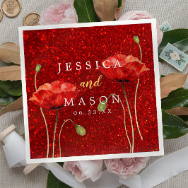Eleganter Red Glitzer Flowey Wedding Cocktail Serviette